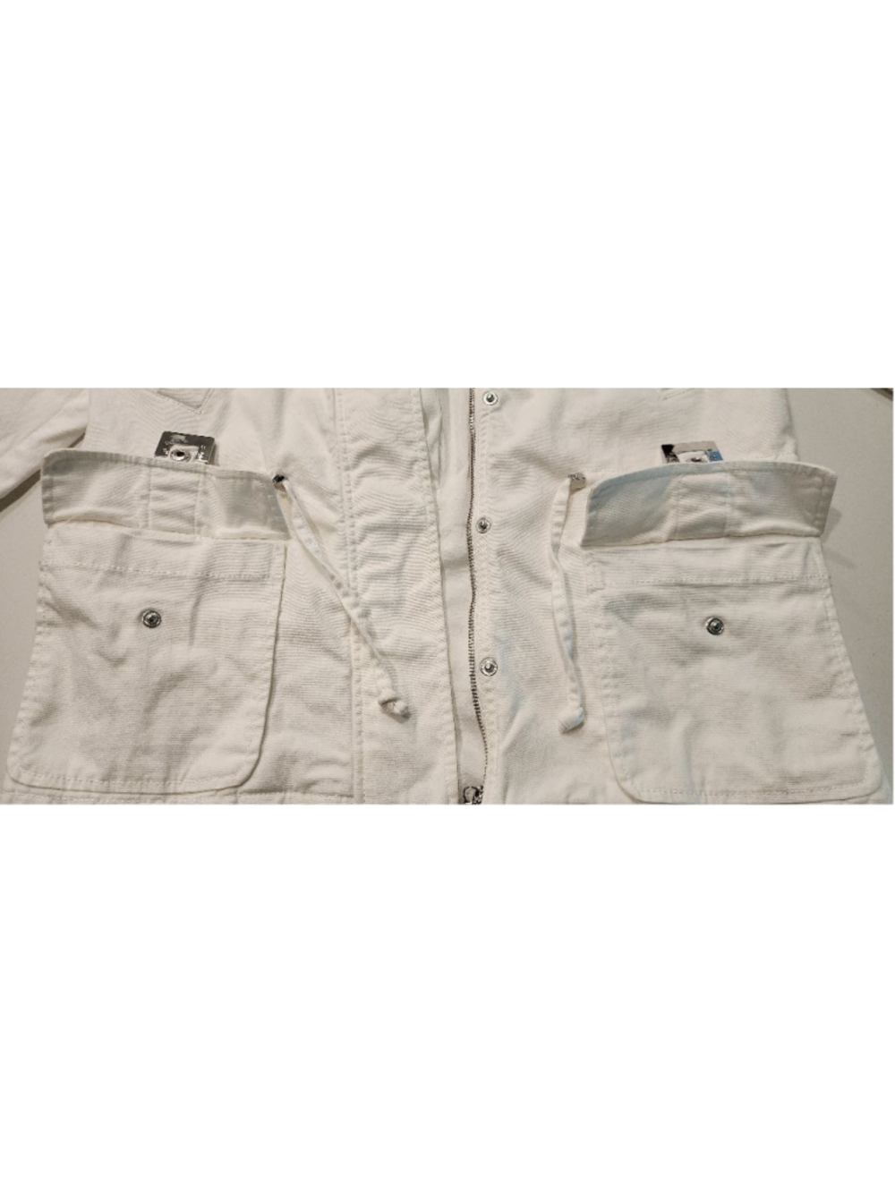 Michael Kors White Utility Cargo Jacket Women’s M Cotton Drawstring Zip Pockets - Picture 7 of 14